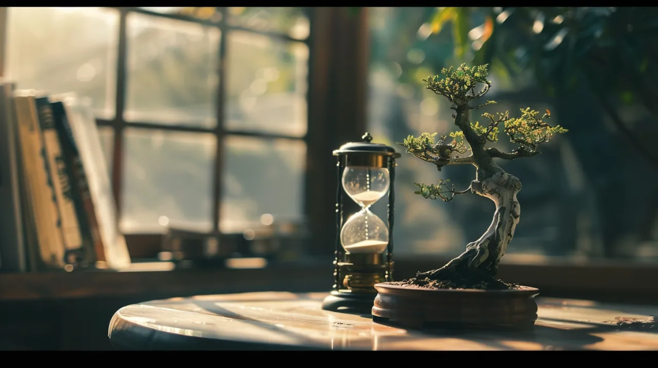Hour glass on a desk