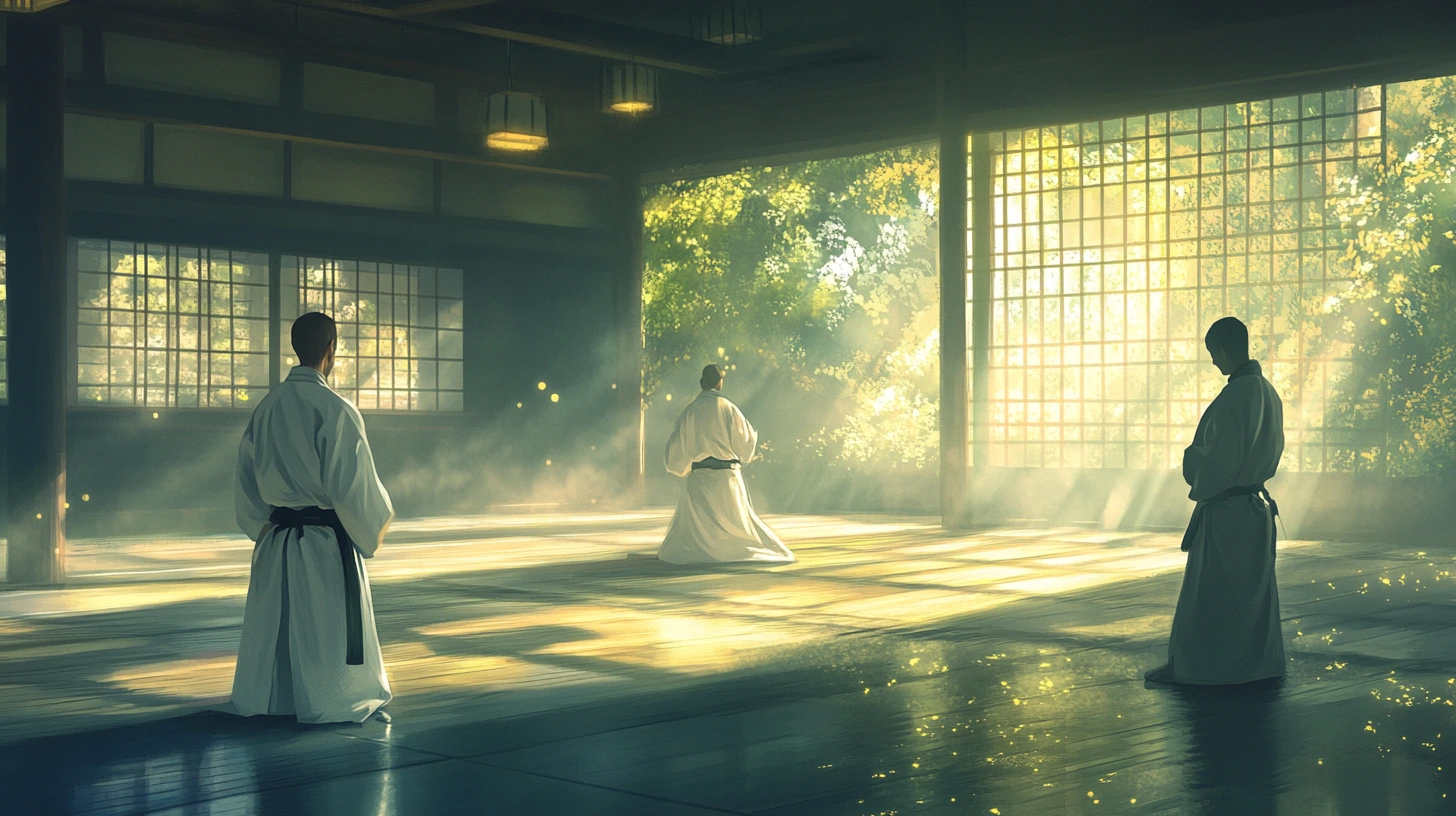 An Aikido practitioner applying calm focus during a training session