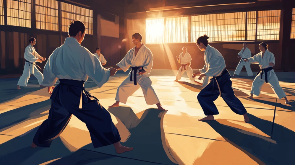 An Aikido practitioner training with focus and determination to build resilience