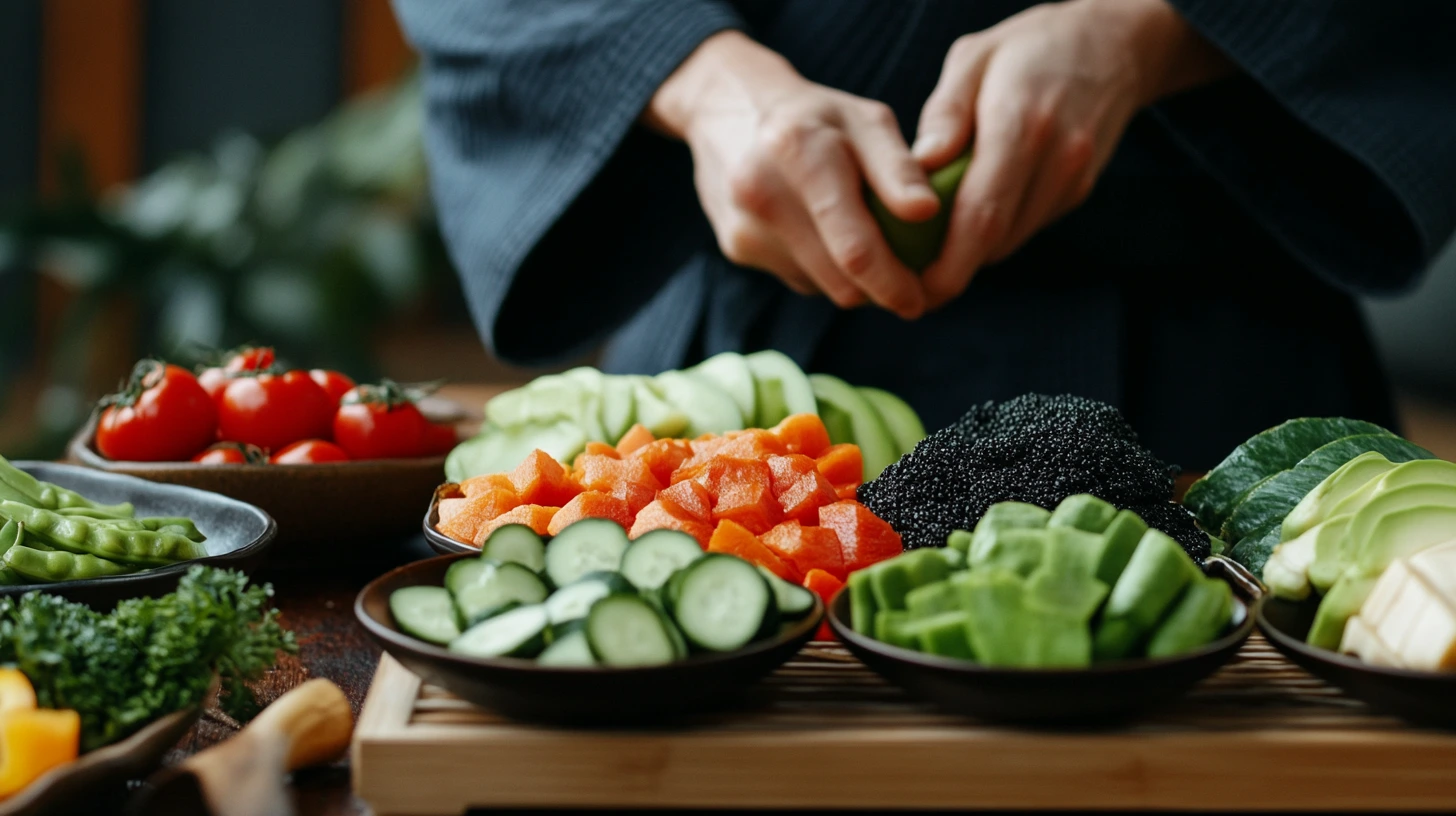 A person practising Aikido while selecting healthy foods