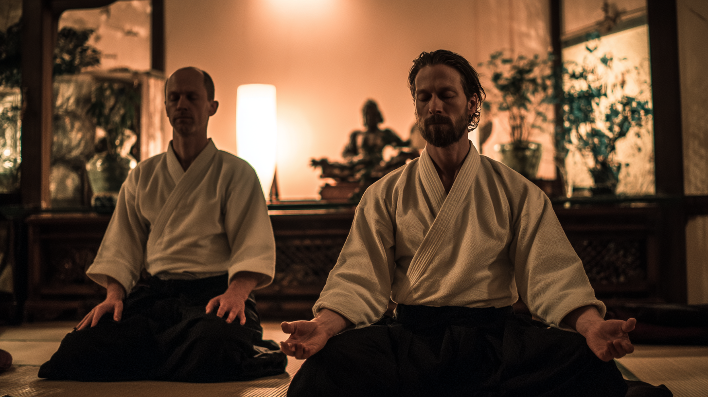 Two men sitting while meditating
